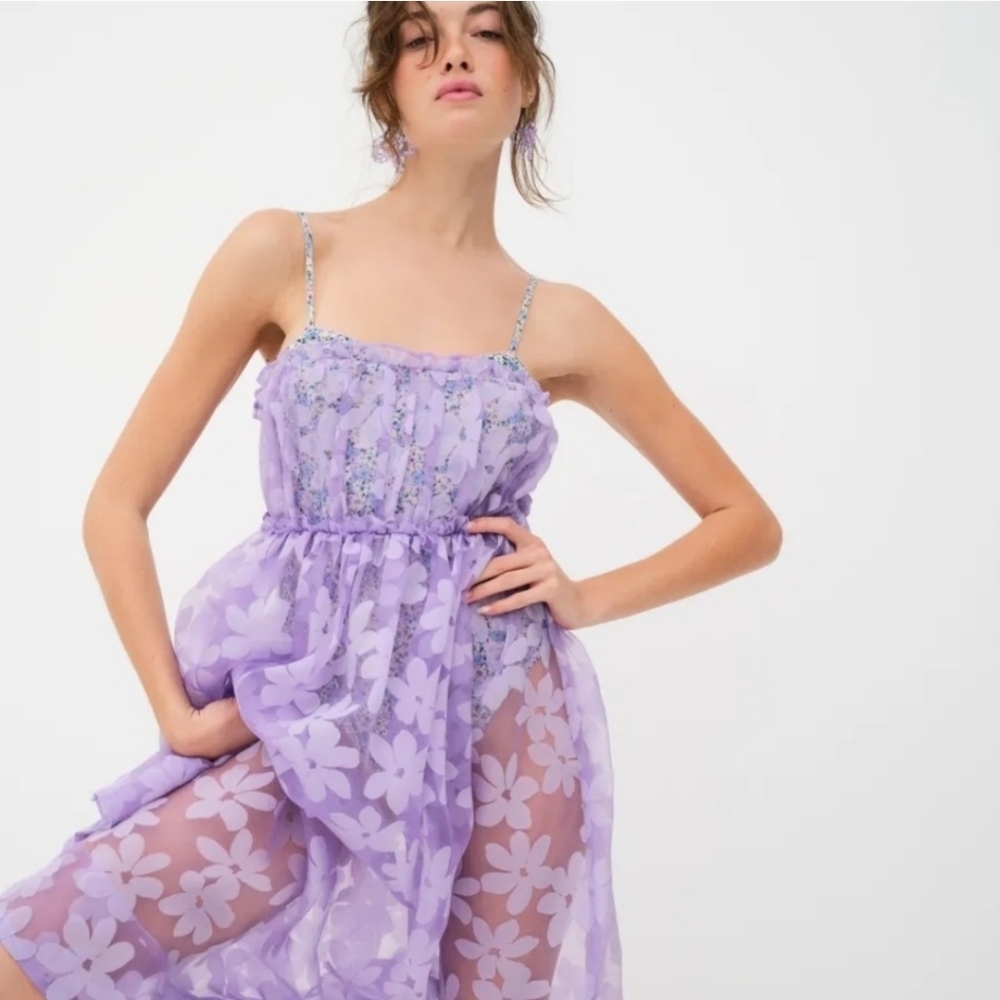 NWT For Love & Lemons Purple Villegas Mesh Dress Size S